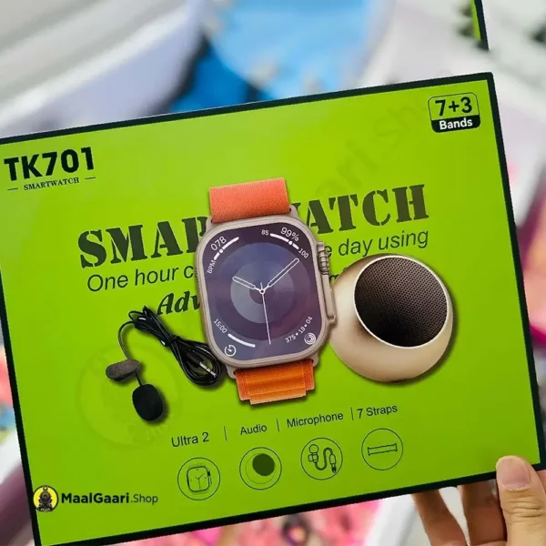 TK701 Ultra Smart Watch 7 Straps 1 Wireless Speaker 1 Wired Microphone